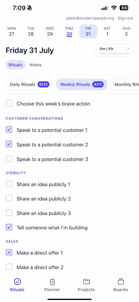 Arena brave action rituals in the mobile app